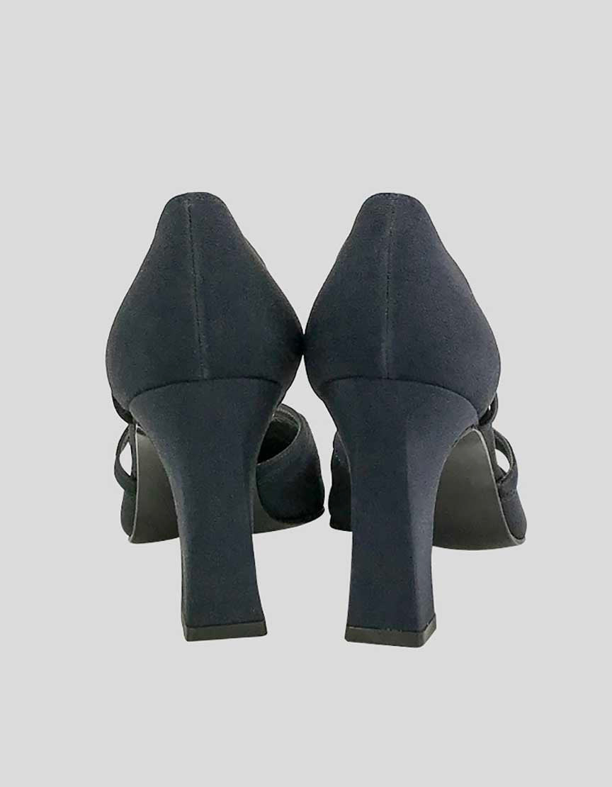 Stuart Weitzman Women's Navy Blue Fabric Evening Pumps With Square Toe And Criss Cross Straps At Vamp Size 7 W US