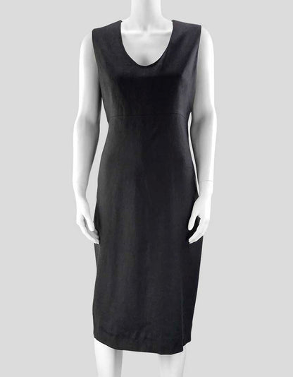 Tse Women's Black Sleeveless Scoop Neck Linen Shift Dress Three Quarter Length Dress With Concealed Back Zip Closure Lined Size 10 US