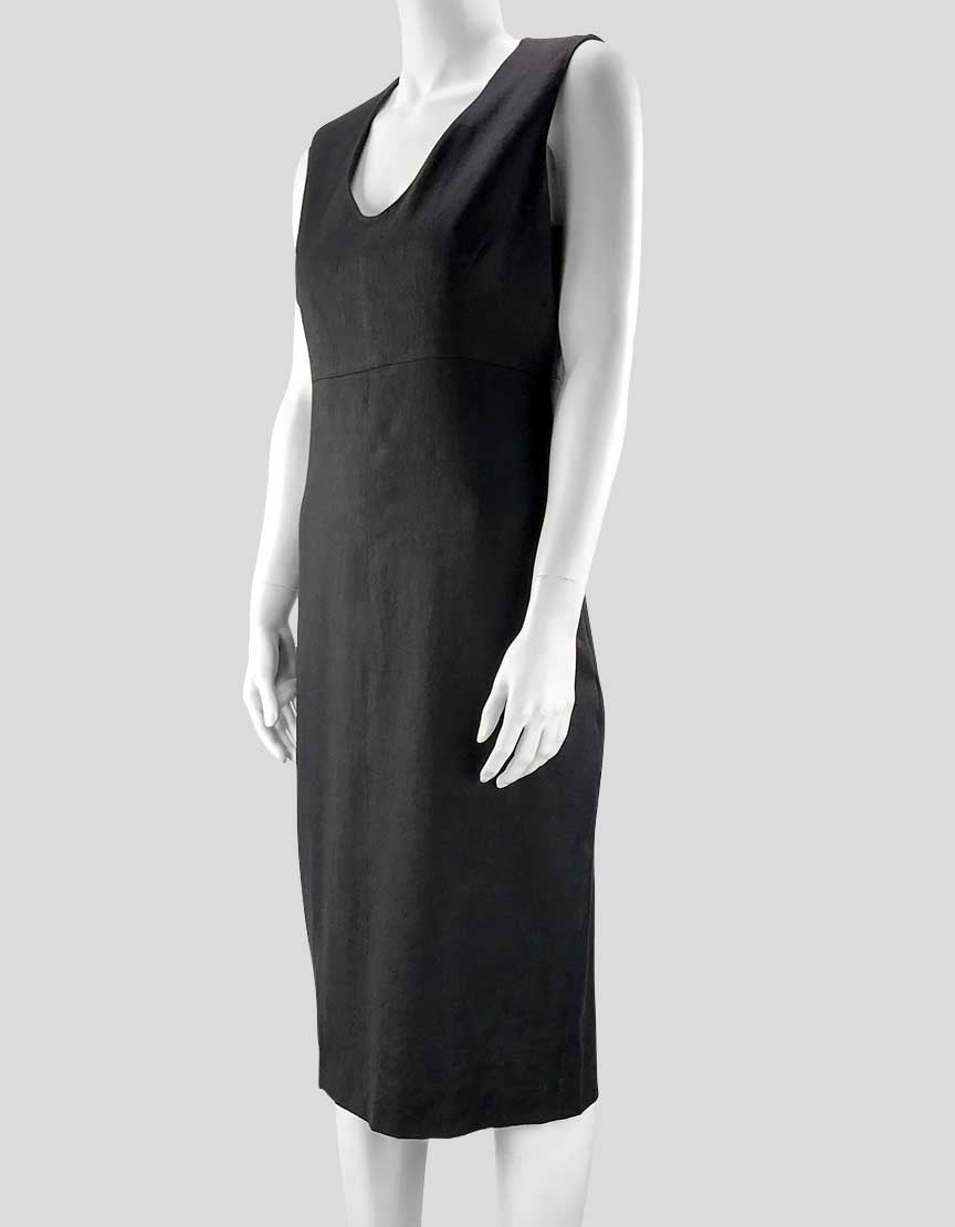 Tse Women's Black Sleeveless Scoop Neck Linen Shift Dress - 10 US