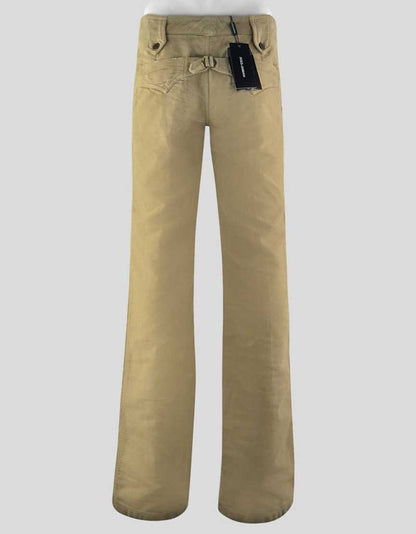 Dolce Gabbana Women's Tan 5 Pocket Mid Rise Wide Legged Thick Cotton Twill Pants With Back Pocket Detail Design Buckle Detail On Back 42 It