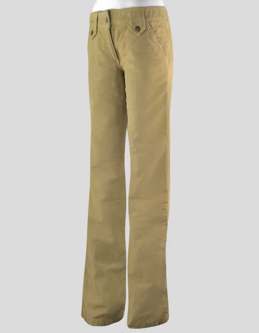 Dolce Gabbana Women's Tan 5 Pocket Mid Rise Wide Legged Thick Cotton Twill Pants With Back Pocket Detail Design Buckle Detail On Back 42 It