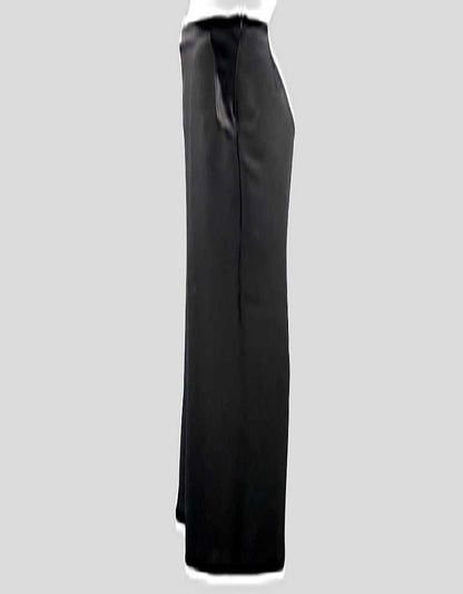 Dries Van Noten Women's Black Flat Front Wide Leg Dress Pants With Satin Waist Band And Hip Detail Concealed Side Zipper Size 44 It