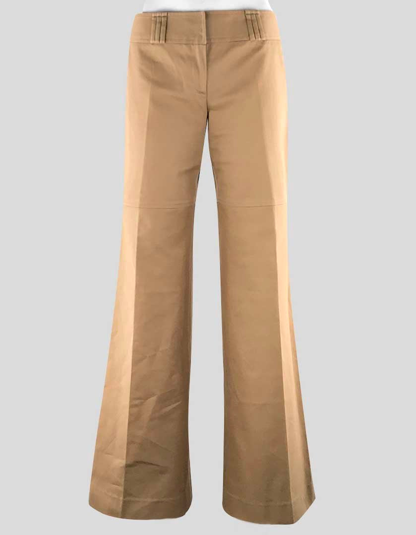 Dolce Gabbana Women's Tan Mid Rise Wide Legged Stretch Cotton Pants With Two Back Flat Pockets Waist Band Belt Loops Size 42 It