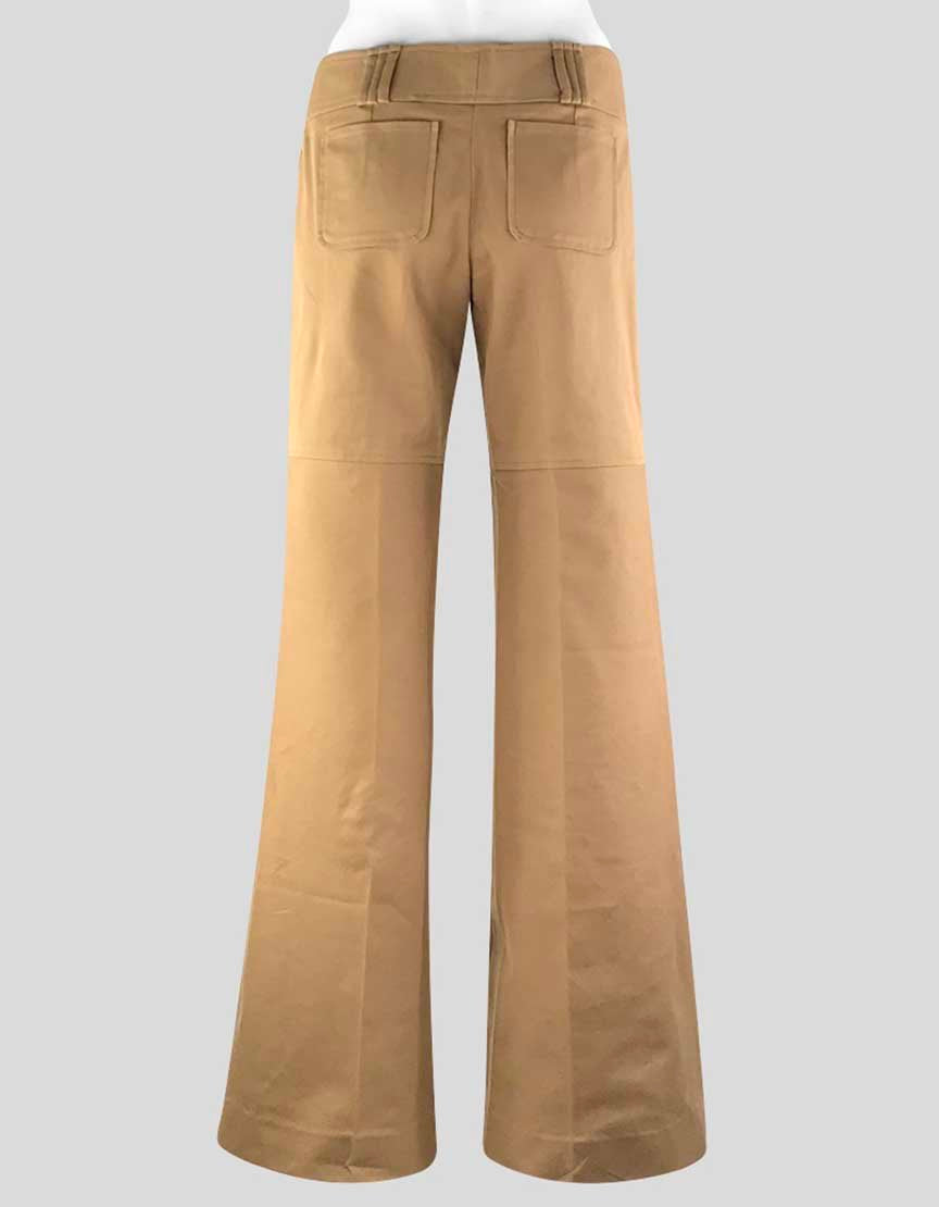 Dolce Gabbana Women's Tan Mid Rise Wide Legged Stretch Cotton Pants With Two Back Flat Pockets Waist Band Belt Loops Size 42 It