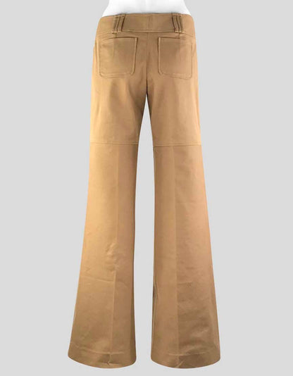 Dolce Gabbana Women's Tan Mid Rise Wide Legged Stretch Cotton Pants With Two Back Flat Pockets Waist Band Belt Loops Size 42 It