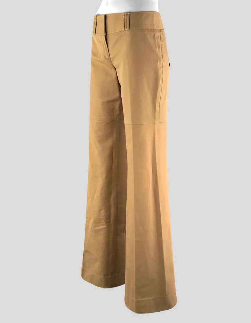 Dolce Gabbana Women's Tan Mid Rise Wide Legged Stretch Cotton Pants With Two Back Flat Pockets Waist Band Belt Loops Size 42 It