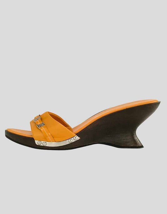 Salvatore Ferragamo Orange Platform Wedge Slide - 7.5 C US