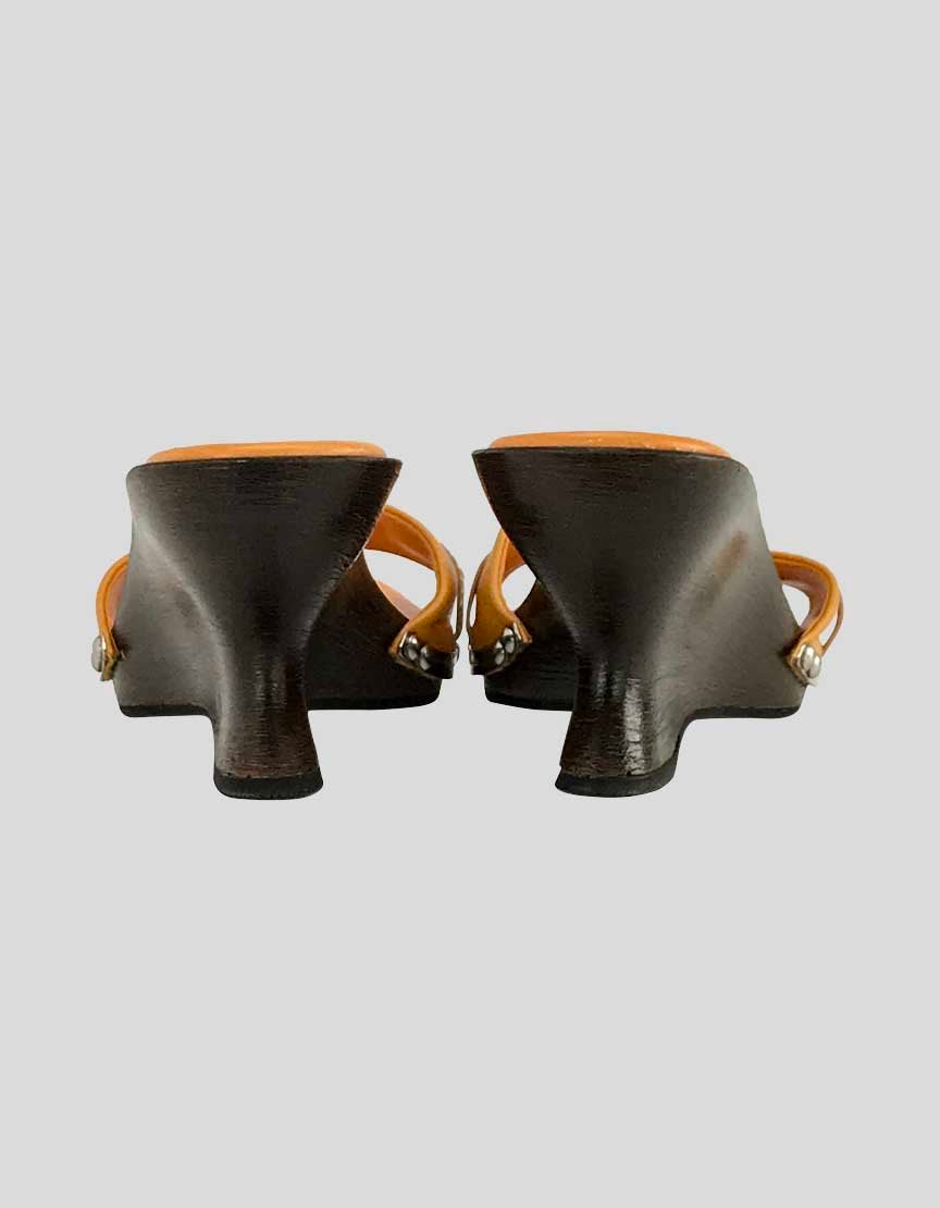 Salvatore Ferragamo Orange Platform Wedge Slide - 7.5 US
