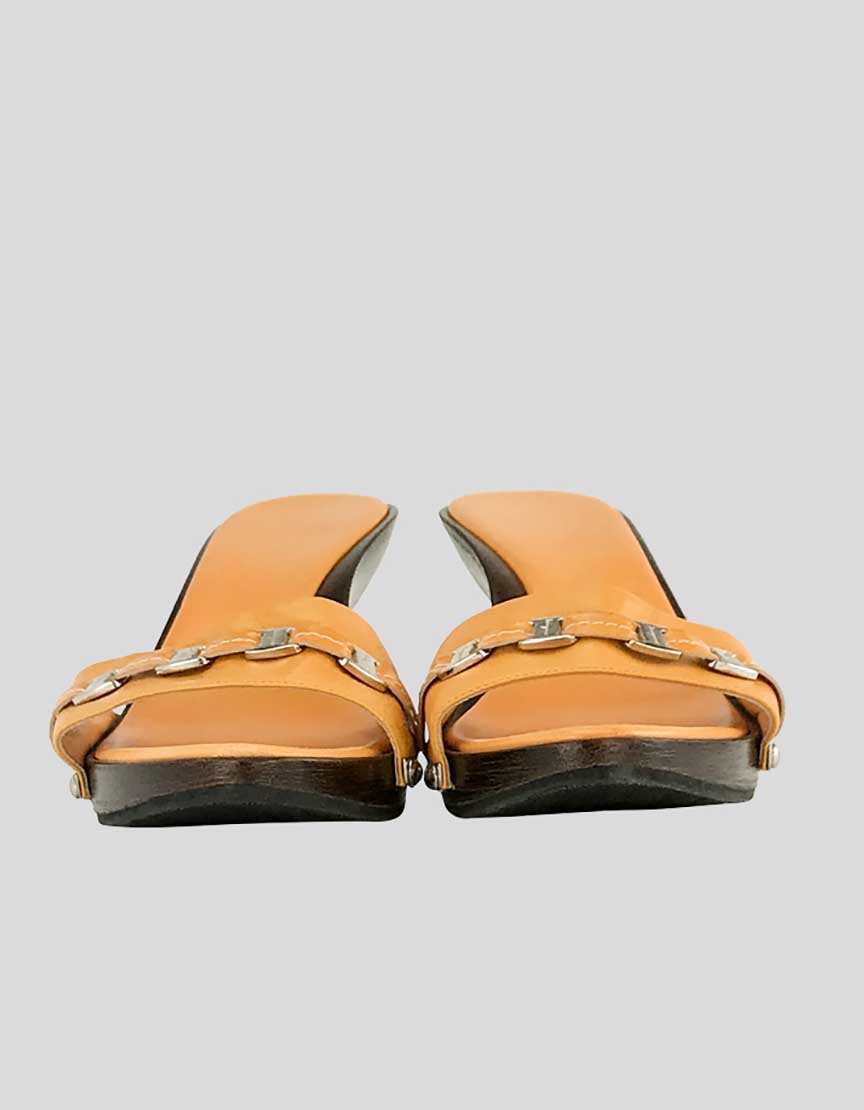 Salvatore Ferragamo Orange Platform Wedge Slide - 7.5 US