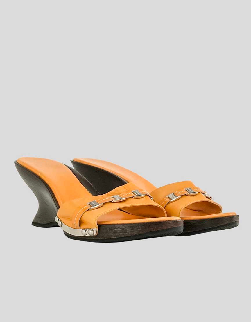 Salvatore Ferragamo Orange Platform Wedge Slide - 7.5 US