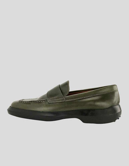 TOD's Women's Green Leather Loafers With Penny Bar Accent Size 8 US