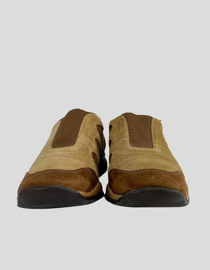 Stuart Weitzman Women's Two Tone Brown Suede Loafers With Elastication At Vamp And Rubber Soles Size 9.5 US