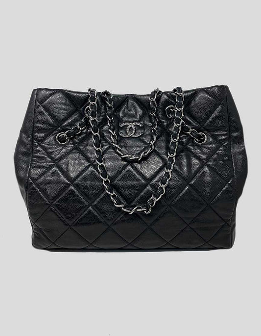 Chanel Shopping Tote In Black Caviar Leather