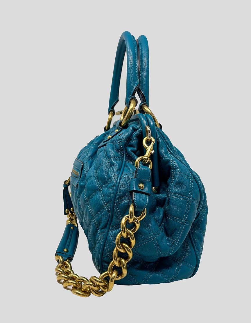 MARC JACOBS Blue Quilted Leather Stam Satchel