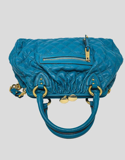 MARC JACOBS Blue Quilted Leather Stam Satchel