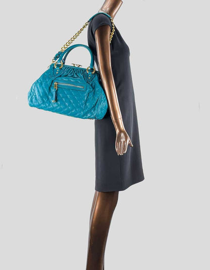 MARC JACOBS Blue Quilted Leather Stam Satchel