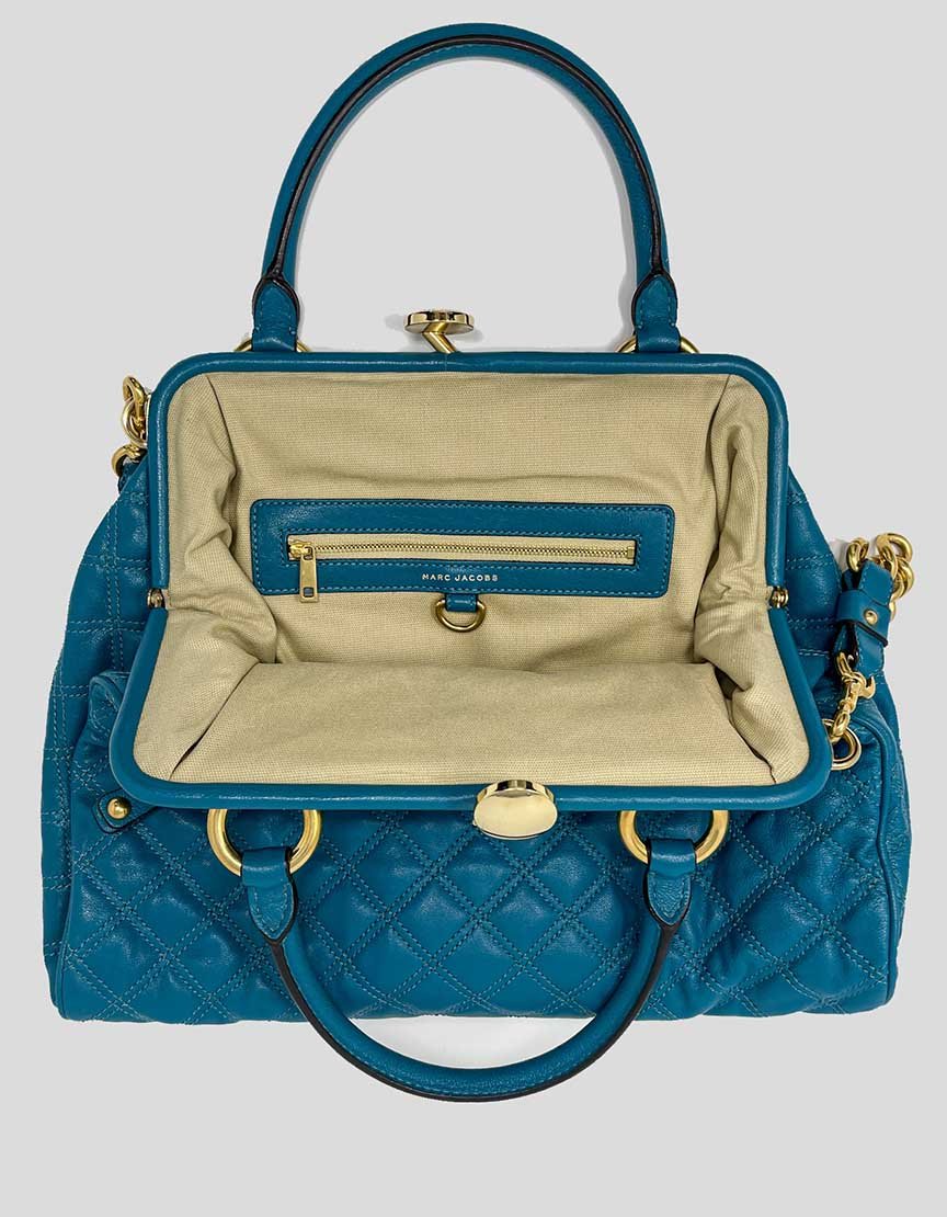 MARC JACOBS Blue Quilted Leather Stam Satchel