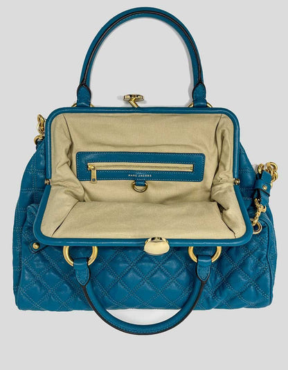MARC JACOBS Blue Quilted Leather Stam Satchel