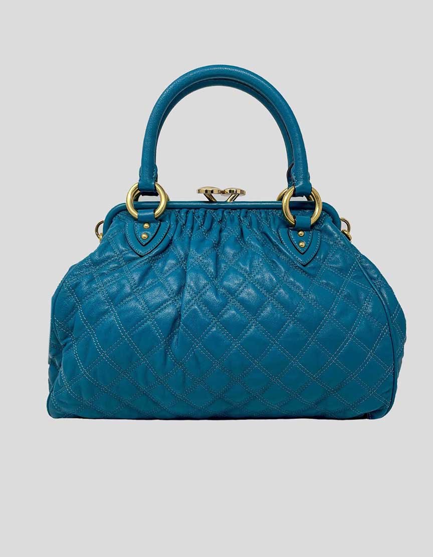 MARC JACOBS Blue Quilted Leather Stam Satchel