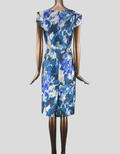 Lela Rose Printed Knee Length Sheath Dress In Blue And White Size 4 US
