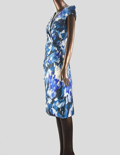 Lela Rose Printed Knee Length Sheath Dress In Blue And White Size 4 US