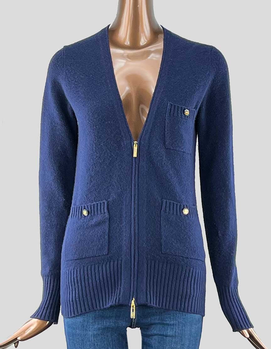 Tory Burch Cashmere Zip Front Blue Cardigan X-Small