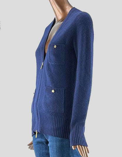 Tory Burch Cashmere Zip Front Blue Cardigan X-Small