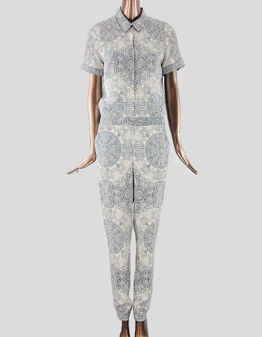 Twelfth Street By Cynthia Vincent Jumpsuit In Blue And Tan Print Size 4 US