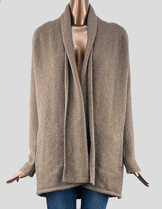Vince Open Front Brown Swing Cardigan With Oversized Collar Small