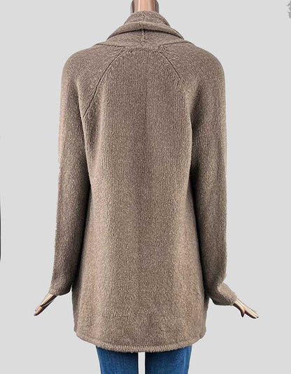 Vince Open Front Brown Swing Cardigan With Oversized Collar Small