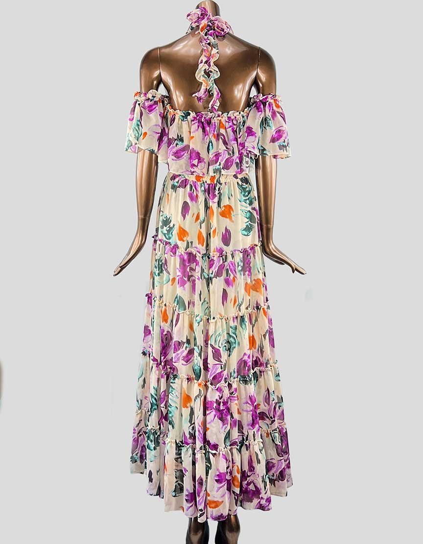 Misa Los Angeles Floral Print Off The Shoulder Long Dress - Small