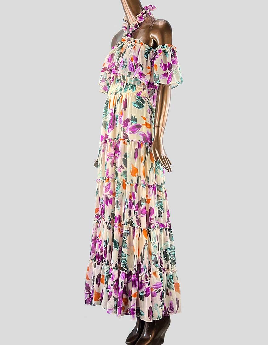 Misa Los Angeles Floral Print Off The Shoulder Long Dress - Small