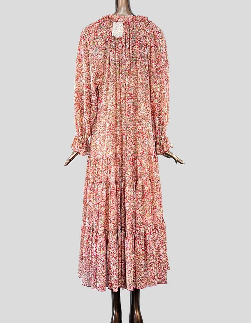 Free People Red Print A Line Maxi Dress With Tiers Small