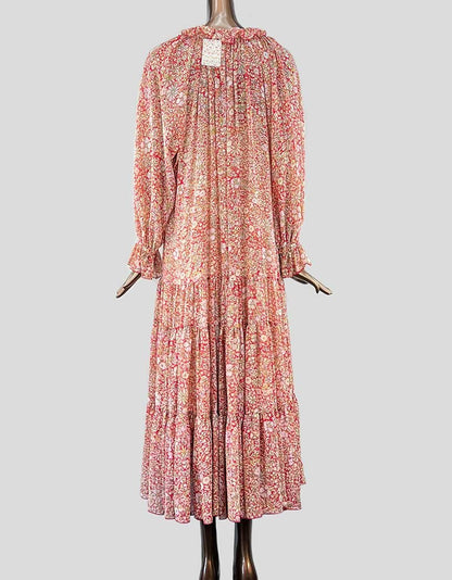 Free People Red Print A Line Maxi Dress With Tiers Small