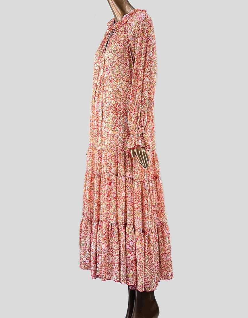 Free People Red Print A Line Maxi Dress With Tiers Small