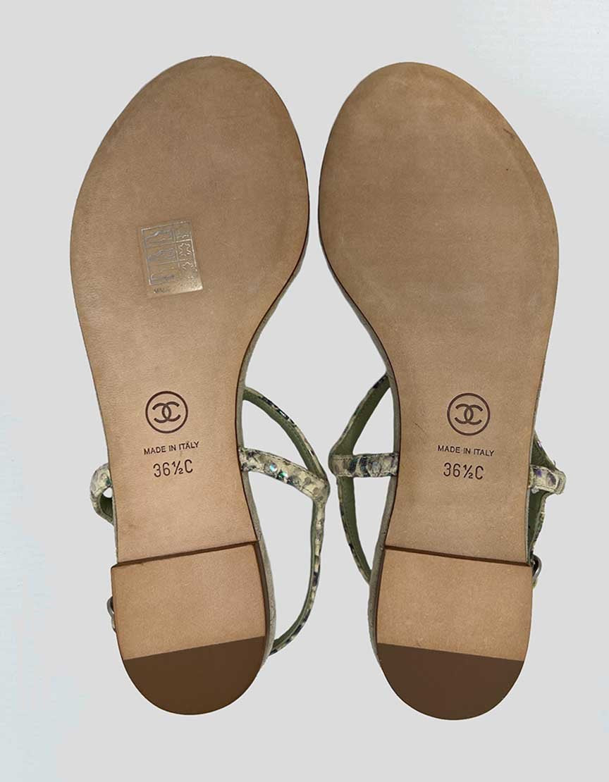 CHANEL T-Strap Sandals With CC Logo - 36.5 C IT