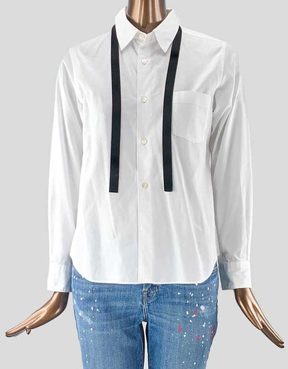 Comme Des Garcons White Blouse With Velvet Tie Small