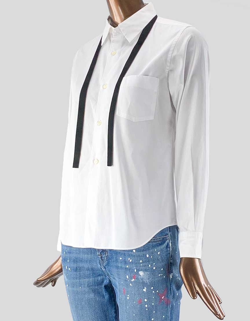 Comme Des Garcons White Blouse With Velvet Tie Small