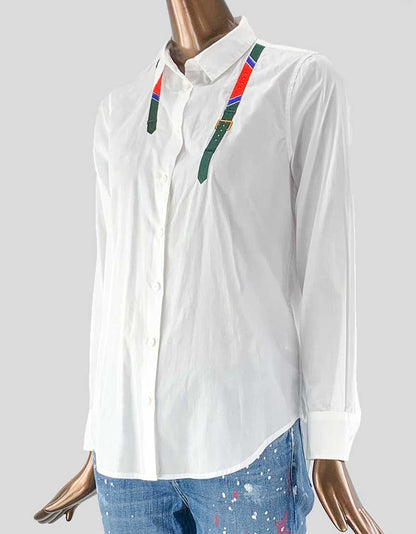 Equipment White Button Down With Embroidery X-Small