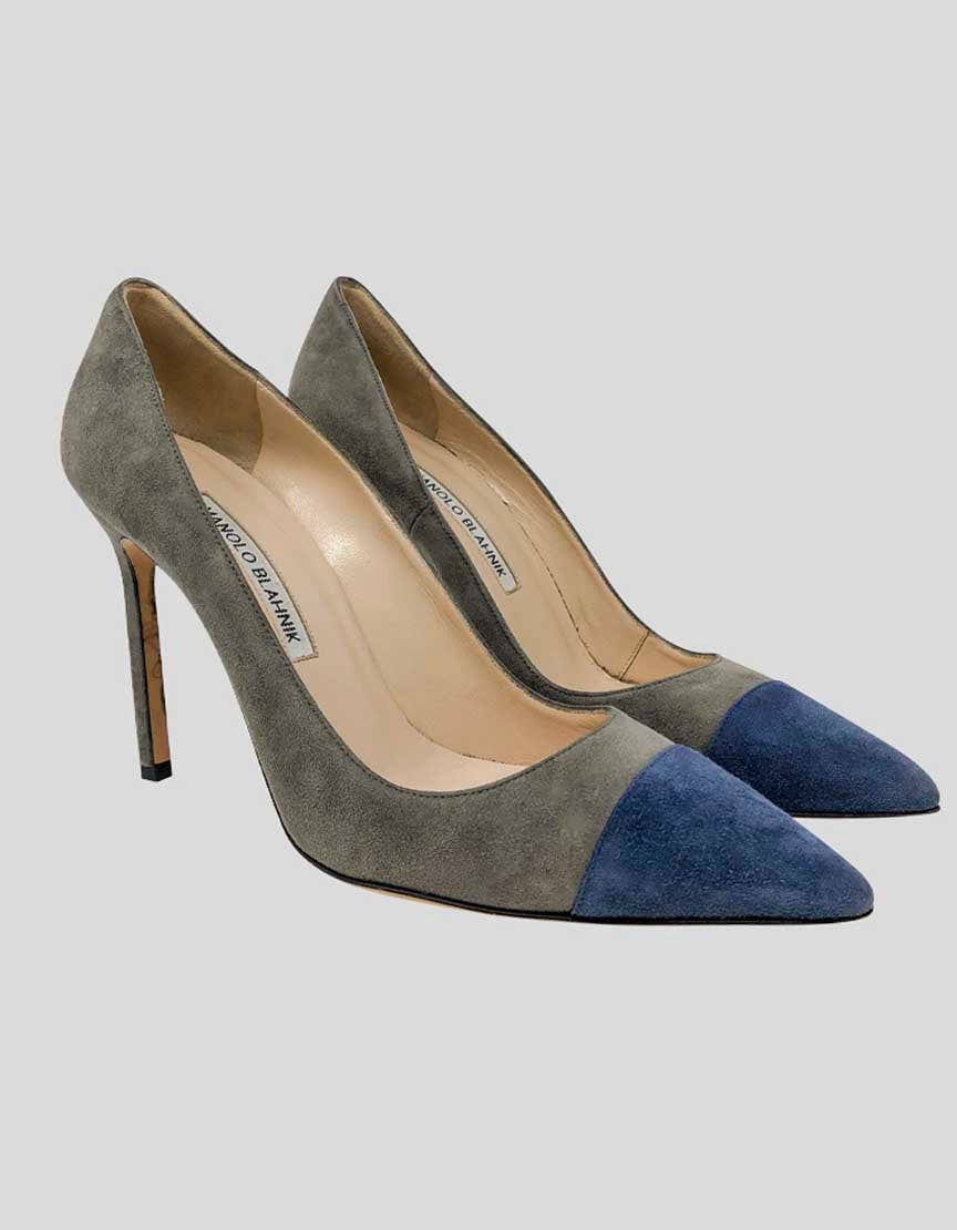 MANOLO BLAHNIK Bb Grey And Blue Suede Pumps - 36.5 IT | 6.5 US