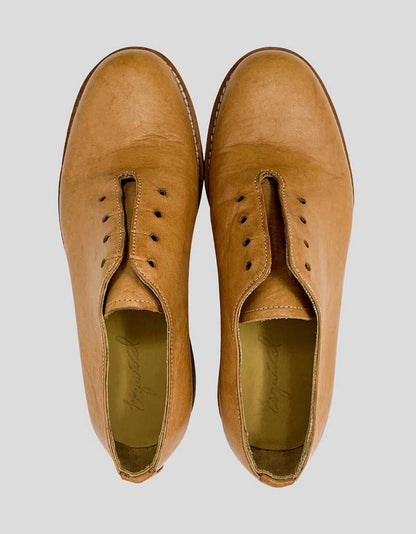 Esquivel Tan Leather Laceless Oxfords With Stacked Heels - 6 US