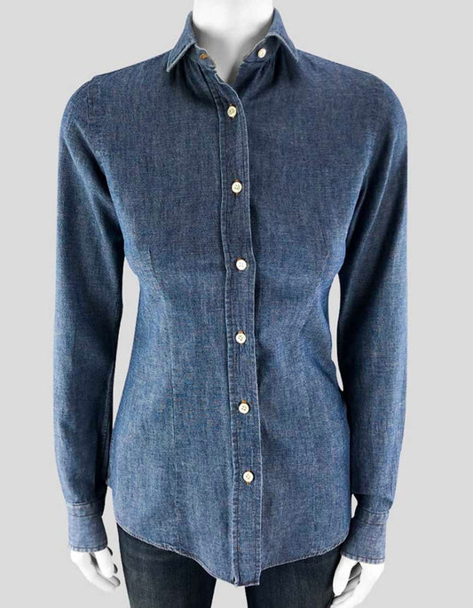 Salvatore Piccolo Cotton Chambray Button Down Denim Shirt Women X-Small