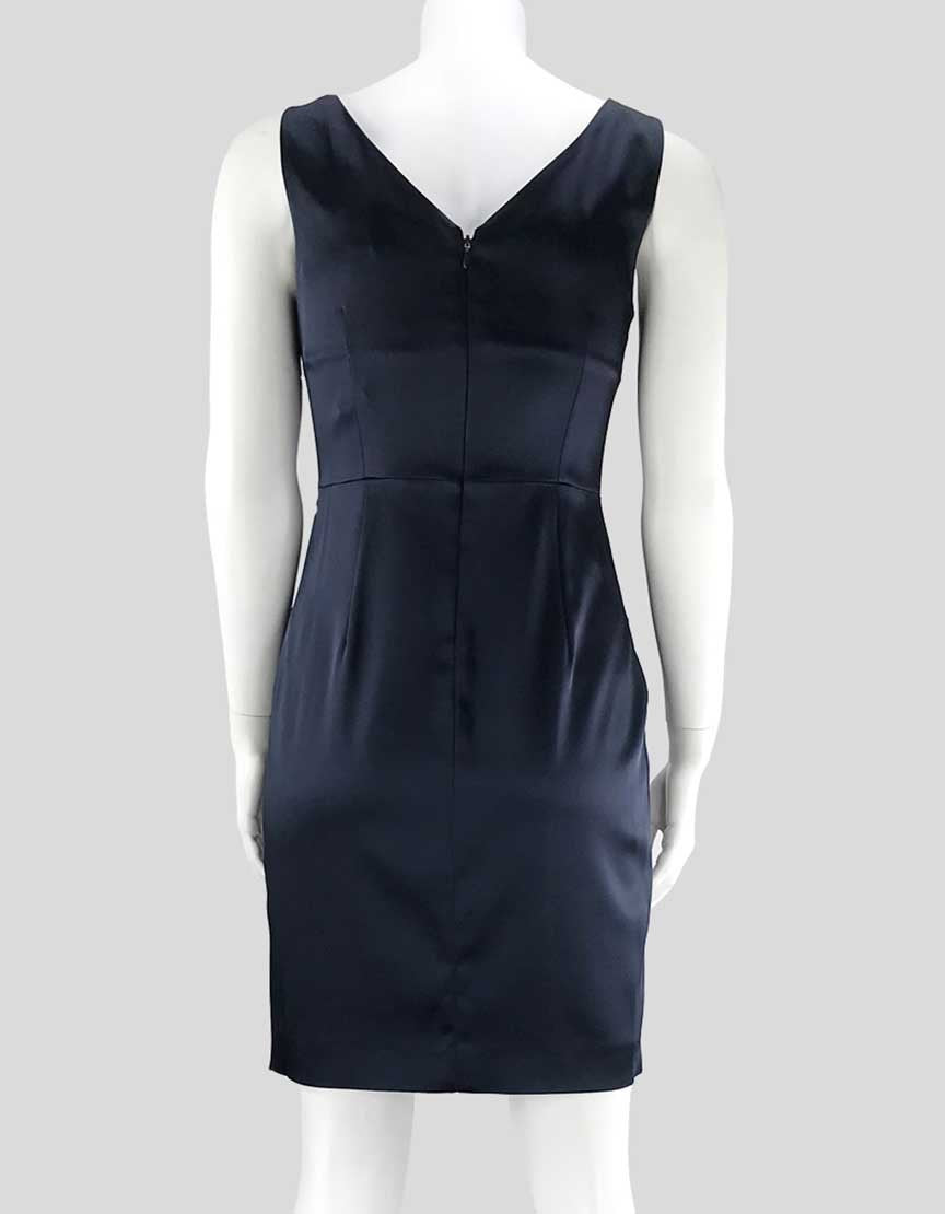 Calvin Klein Navy Blue Satin Sheath V-Neck And V Back Cocktail Dress S LuxAnthropy Calvin Klein Navy Blue Satin Sheath V-Neck And V Back Cocktail Dress S LuxAnthropy