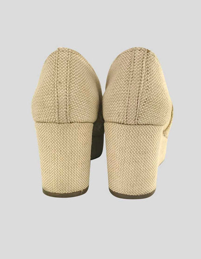 Schutz Two Tone Platform Closed Toe Canvas Shoes With Fringe Detail At Vamp And Black Leather Toe Size 6.5B US