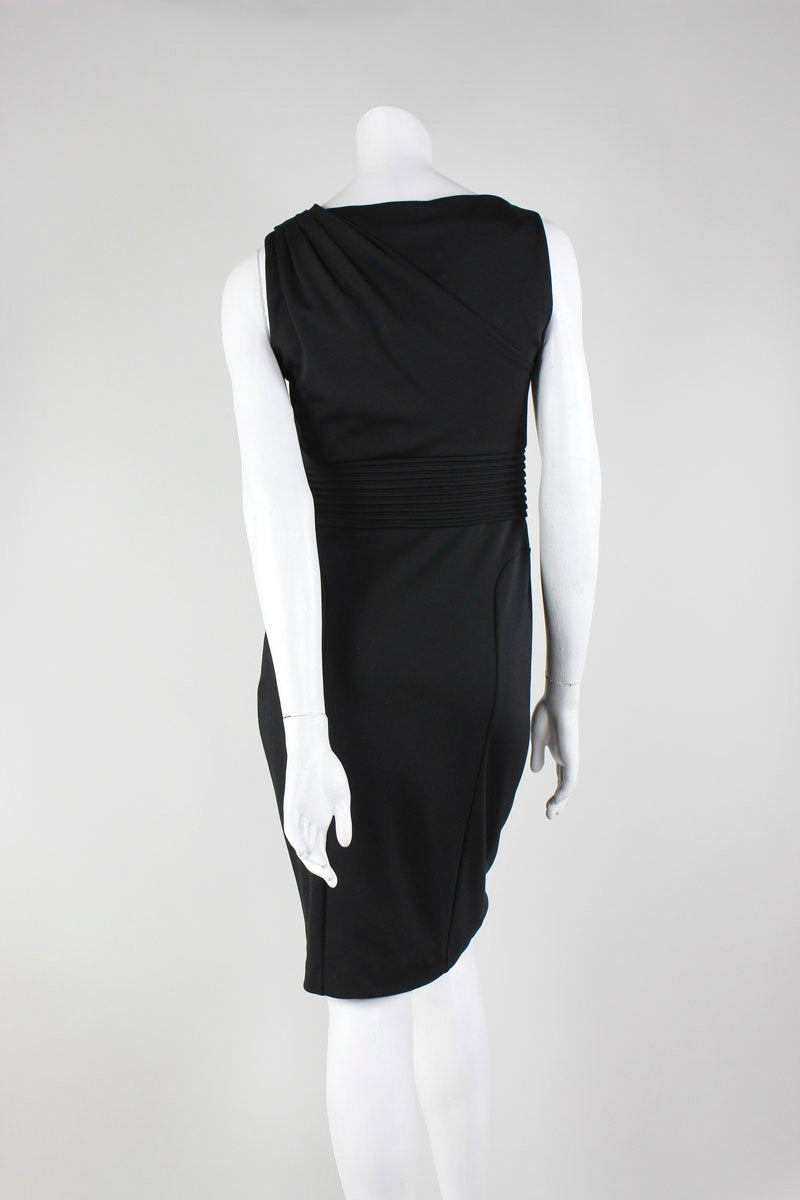 Catherine Malandrino Black Portrait Neck Sleeveless With Front Pleating To The Knee Dress Medium