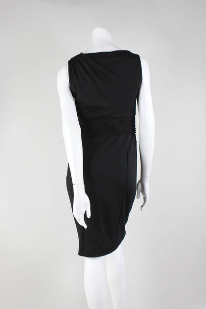 Catherine Malandrino Black Portrait Neck Sleeveless With Front Pleating To The Knee Dress Medium