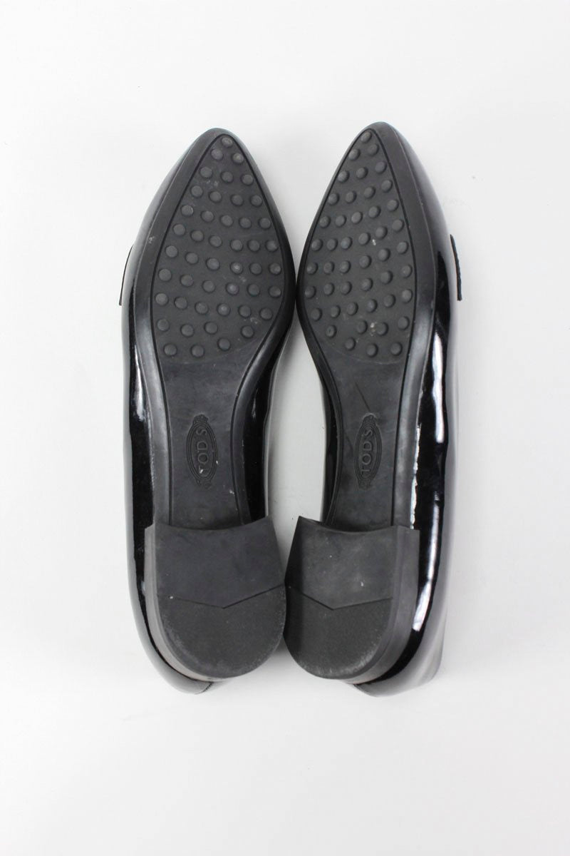 TOD's Black Penny Loafer Style Patent Leather Flats Size 39