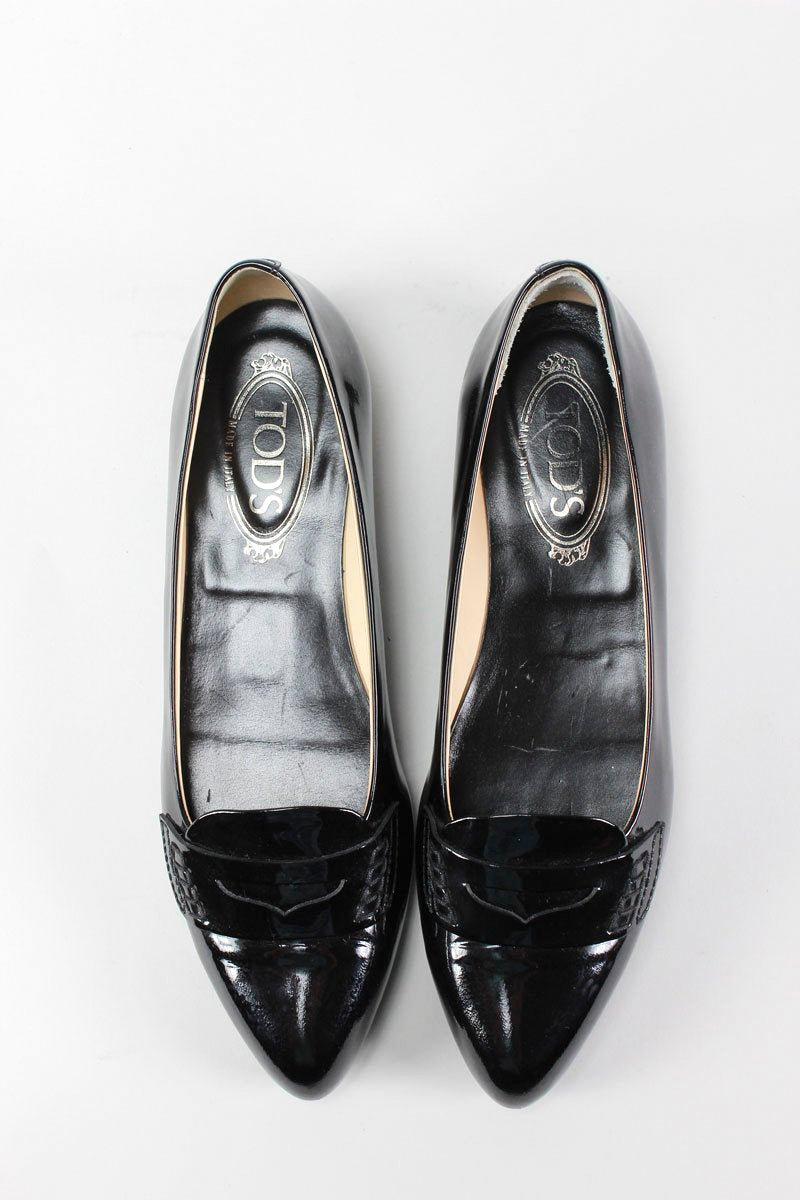 TOD's Black Penny Loafer Style Patent Leather Flats Size 39