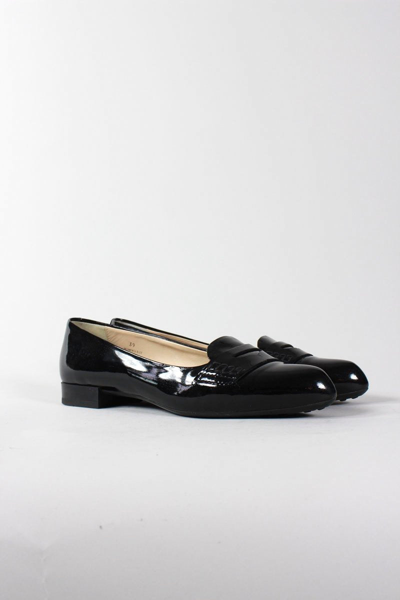 TOD's Black Penny Loafer Style Patent Leather Flats Size 39
