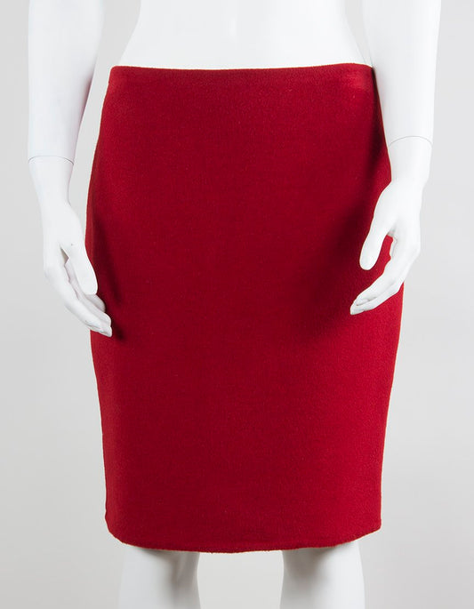 Celine Red Cashmere Pencil Skirt Size 38
